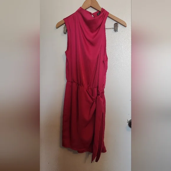 Pink Asymmetrical Ruched Halter Cocktail Dress - Picture 2 of 6